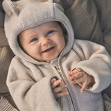 Baby jumpsuit cotton fleece Huttelihut - Camel melange