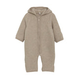 Baby jumpsuit Huttelihut - Merino wool Camel Melange Bunny Ears