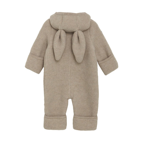 Baby jumpsuit Huttelihut - Merino wool Camel Melange Bunny Ears