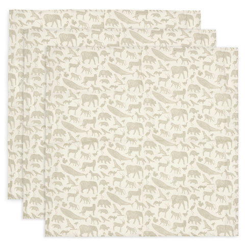 Tetradoek Jollein - Animals olive green 70x70cm (set van 3)