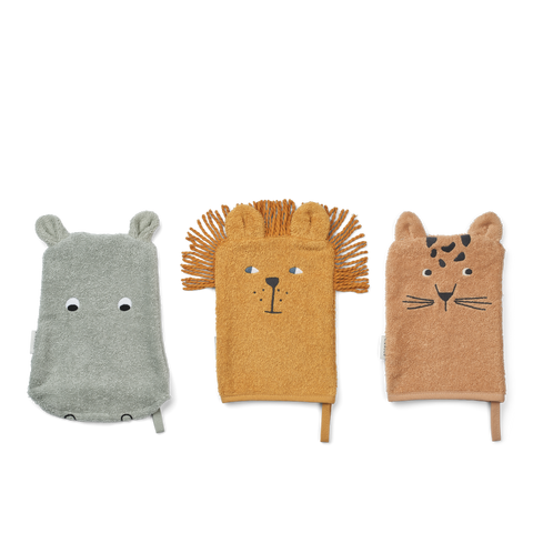 Set van 3 washandjes Liewood - Sylvester safari mix
