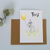 Wenskaart studio mus - feest konijn