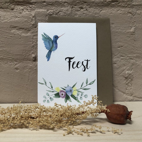 Wenskaart studio mus - feest vogel