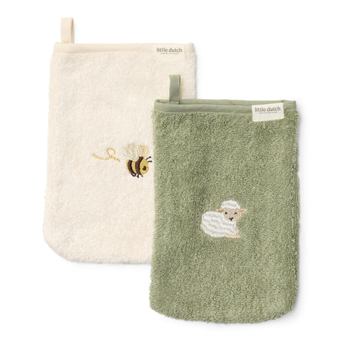 Washandjes Little dutch - Little farm geborduurd (set van 2)
