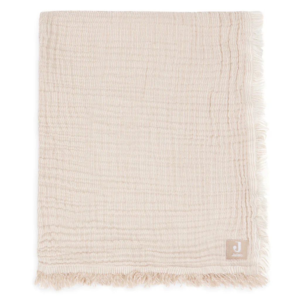 Fringe tetra dekentje Jollein - stripe biscuit/ivory | 75x100cm