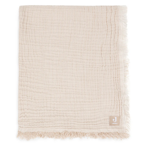 Fringe tetra dekentje Jollein - stripe biscuit/ivory | 75x100cm