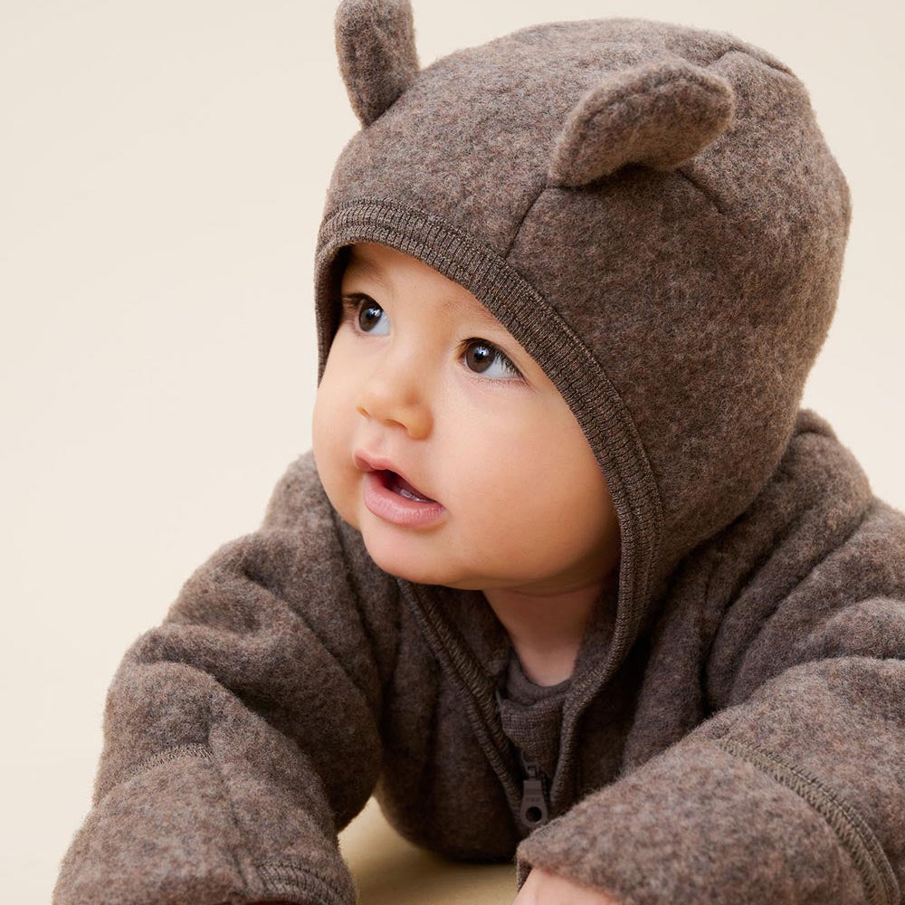 Baby jumpsuit Huttelihut - Merino wool Brown Melange
