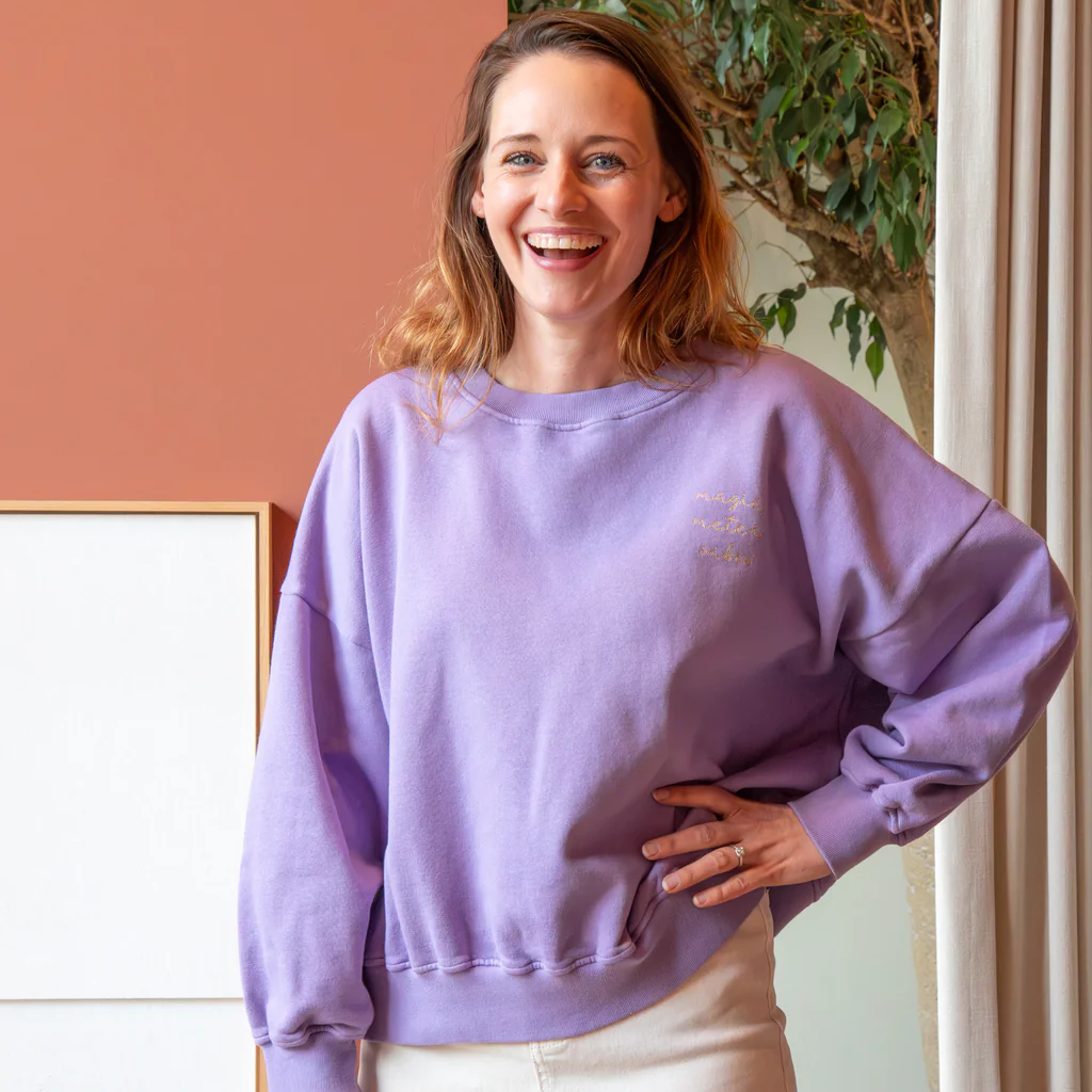 Trui Elle & Rapha - lavender 'magic mama vibes' taille petite
