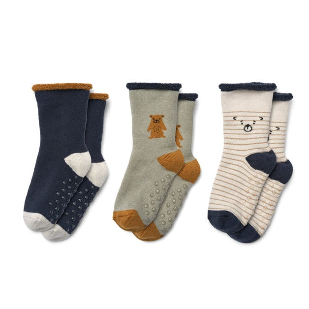 Sokjes Liewood - Eloy Teddy Dove blue mix 3-pack maat 19-21 (6-12maanden)