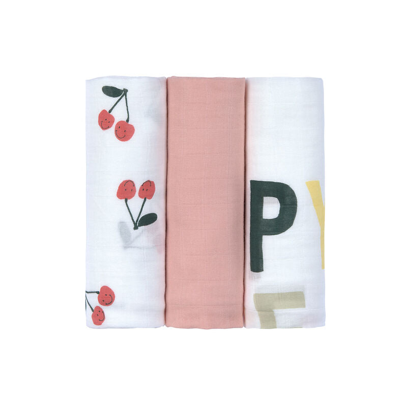 tetradoek Lässig - Happy fruits cherry (set van 3) 80x80cm
