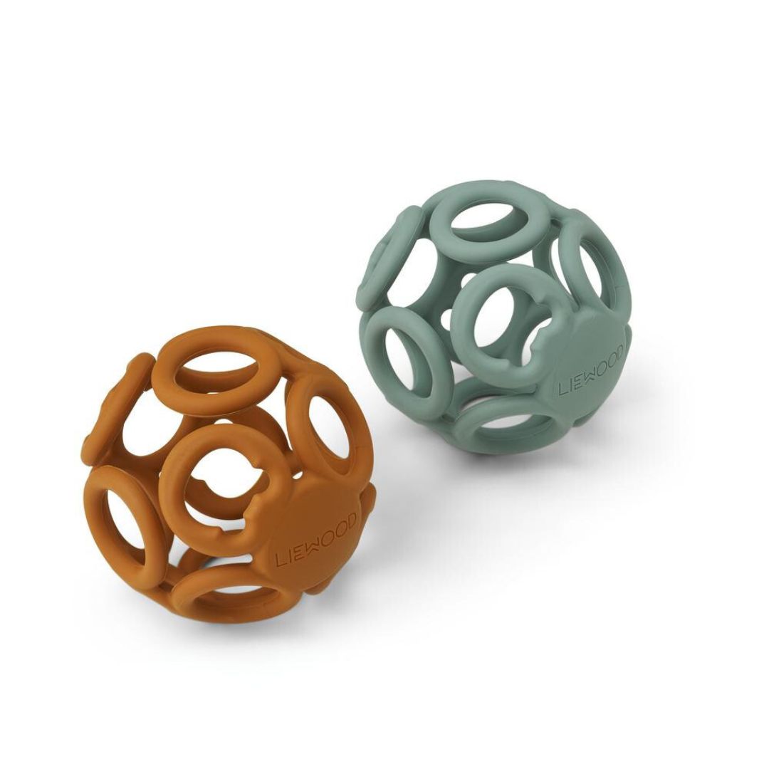 Teether ball Liewood (set van 2) - peppermint / mustard