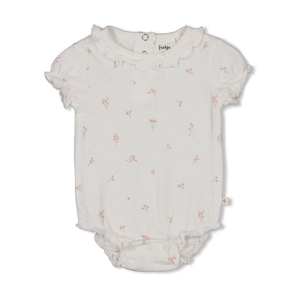 Romper feetje - Crincle delicate flower offwhite