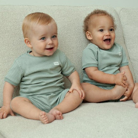 zomerpyjama Feetje - Shortama wafel Seagreen