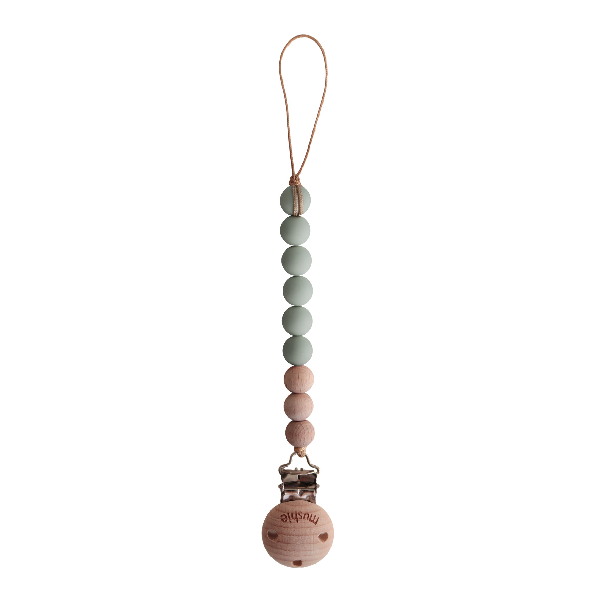 Fopspeenketting Mushie - sage/wood