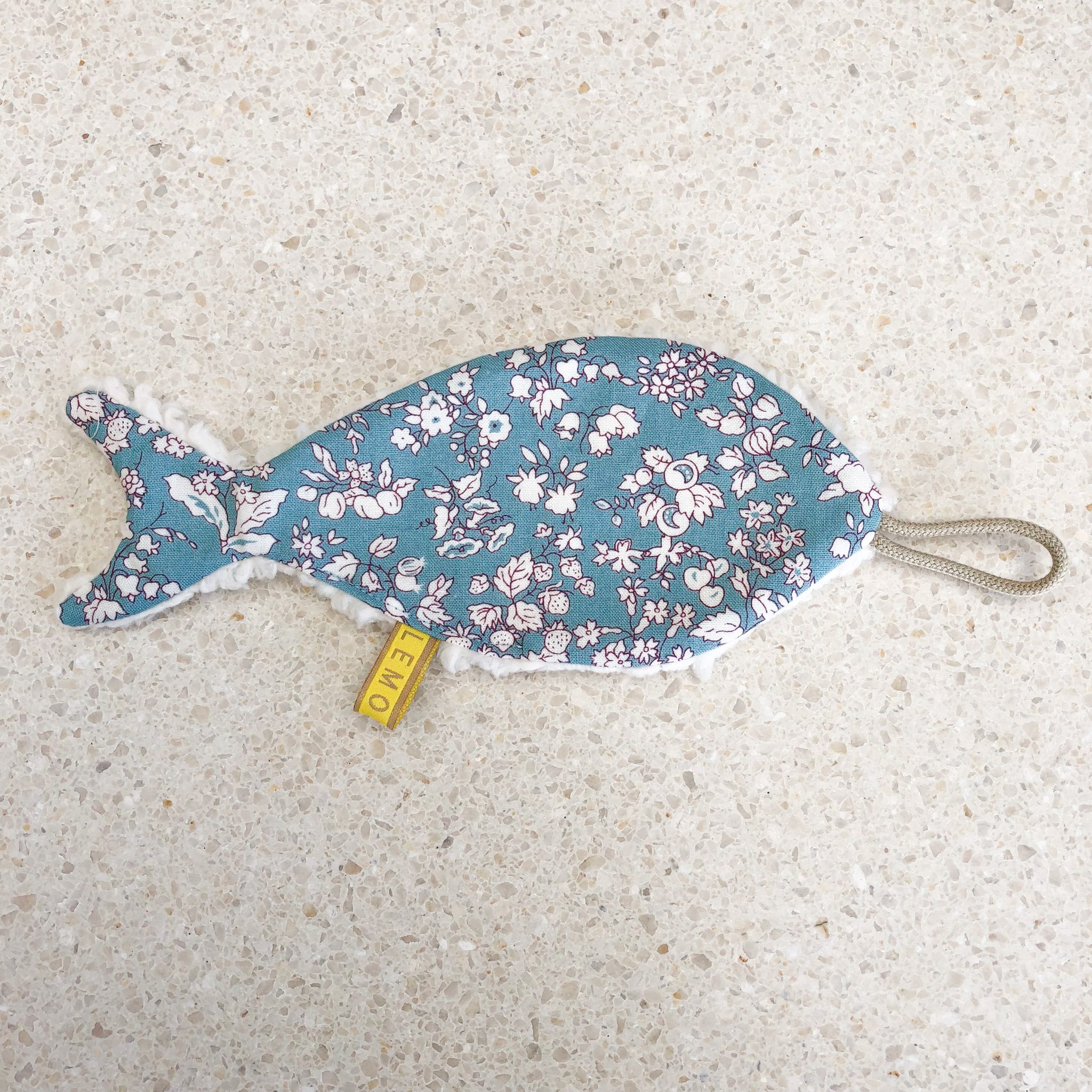 fopspeendoekje Lemon Fish - petrol flowerfield