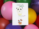 Wenskaart studio Bertha - luchtballon panda